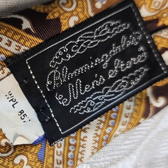 LANVIN Vintage Silk Rococo Print Gold Tone Multicolor Tie - Picture 5 of 6